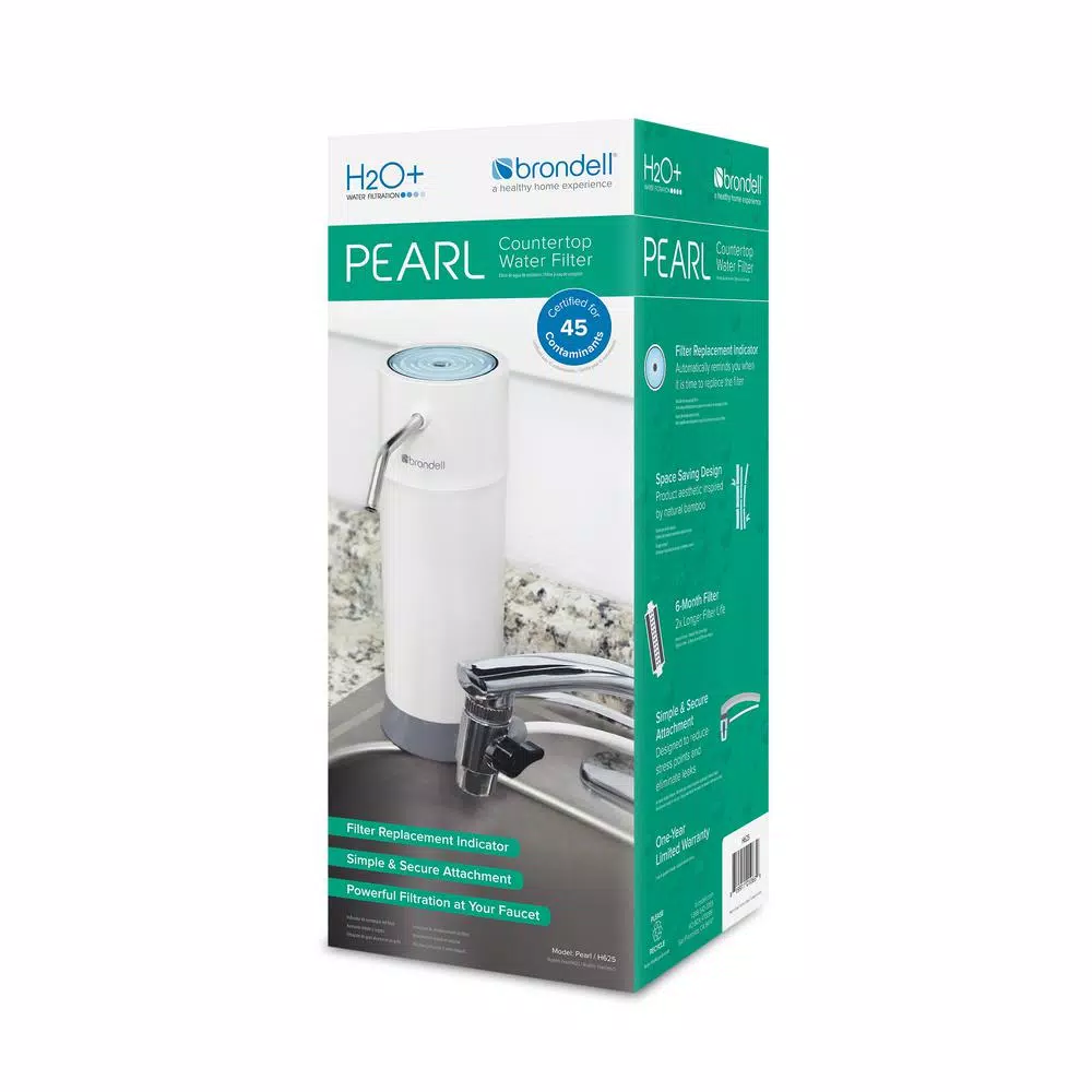 Brondell H2O+ Pearl Countertop Water Filtration System, Carbon Block Filter, White