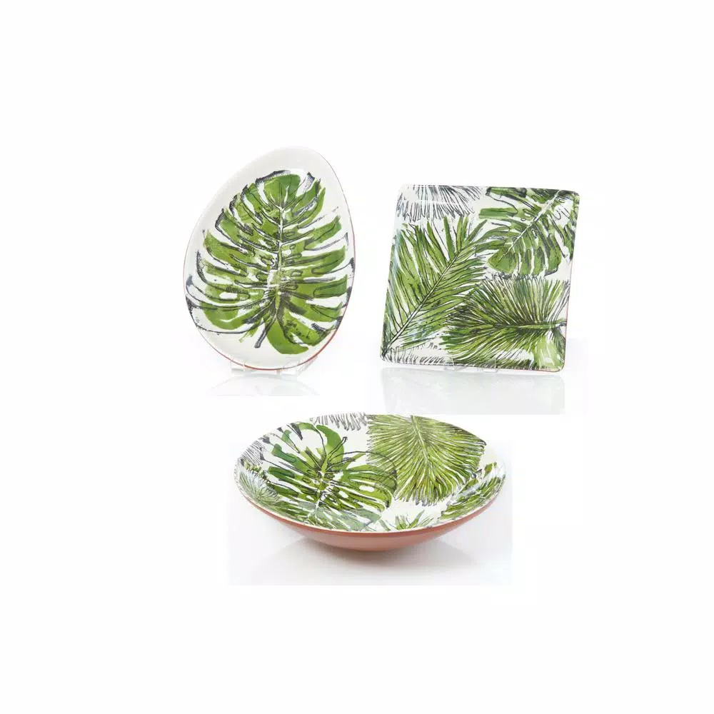 Abigails Palmetto Hand-Painted White Ceramic Square Serving Platter, 13-Inch