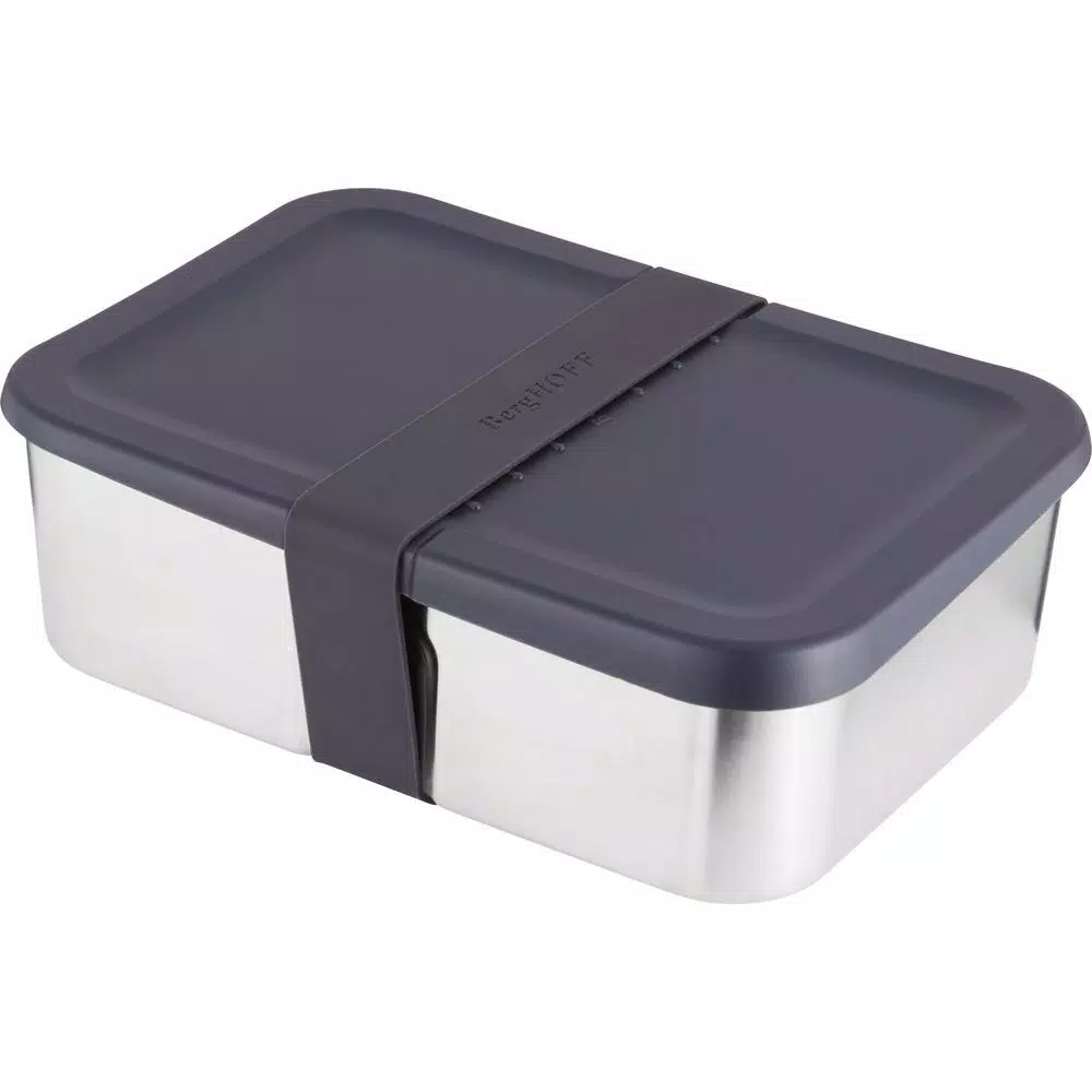 BergHOFF Essentials 18/10 Stainless Steel Lunch Box with Silicone Band, 80 oz, Black