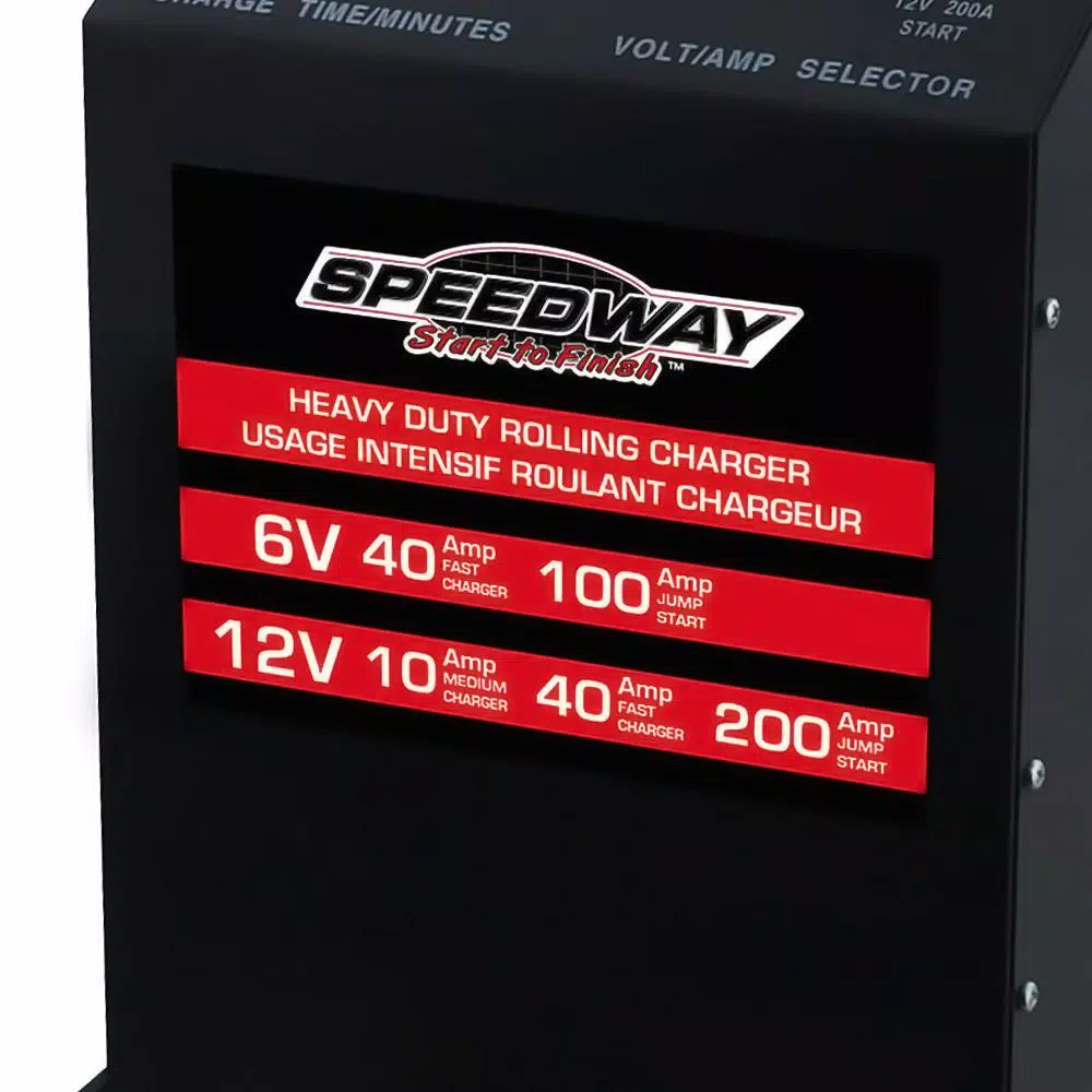 SPEEDWAY 100 Amp Rolling Battery Charger with Voltmeter and Ammeter Gauges
