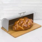 Unbranded Stainless Steel Bread Box with Wood Base and Acrylic Lid, Natural Grey thumbnail 1