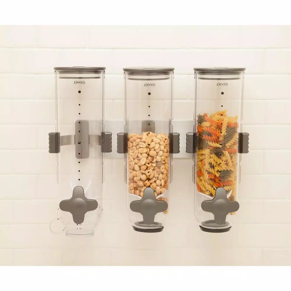 Honey-Can-Do SmartSpace Edition Wall-Mounted Triple Cereal Dispenser - Stainless Steel Dry Food Dispenser