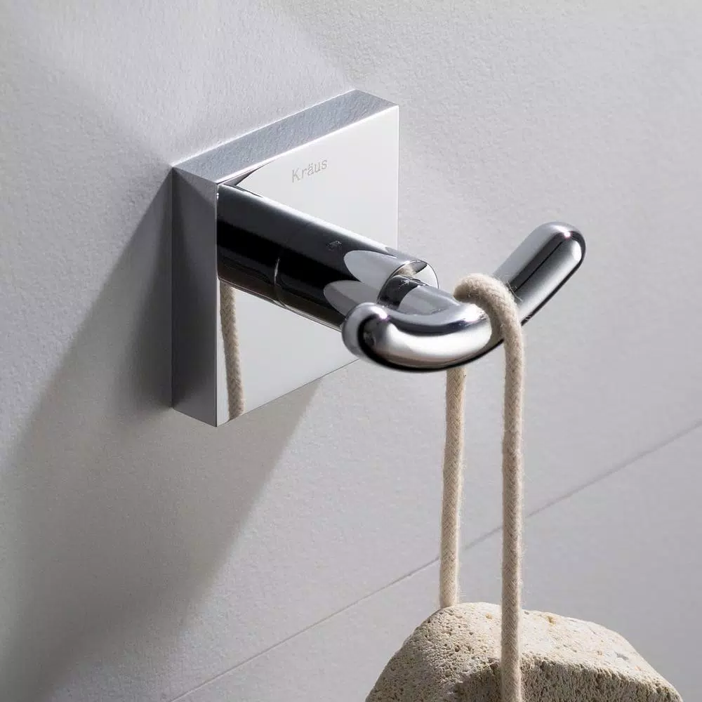 KRAUS Ventus Double Hook Bathroom Robe and Towel Hook in Chrome