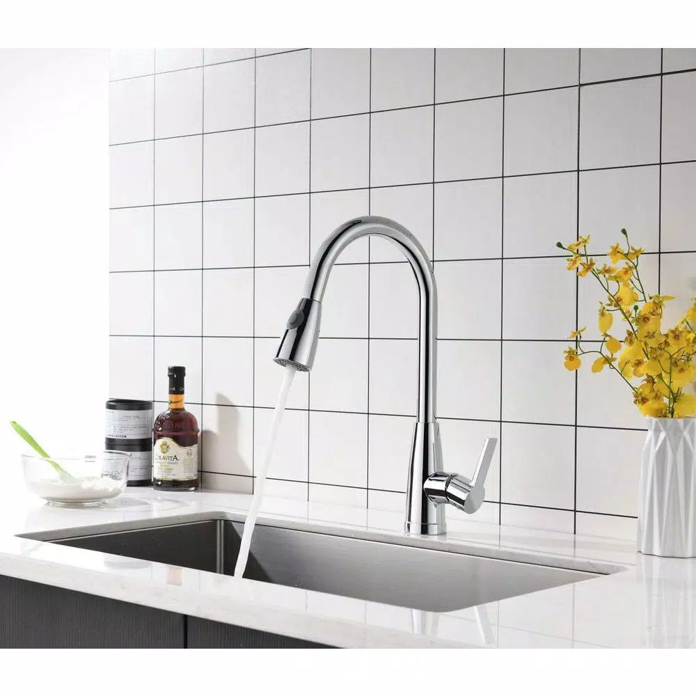 Vanity Art Chrome Single-Handle Pull-Down Kitchen Faucet with 360 Degree Swivel Spout