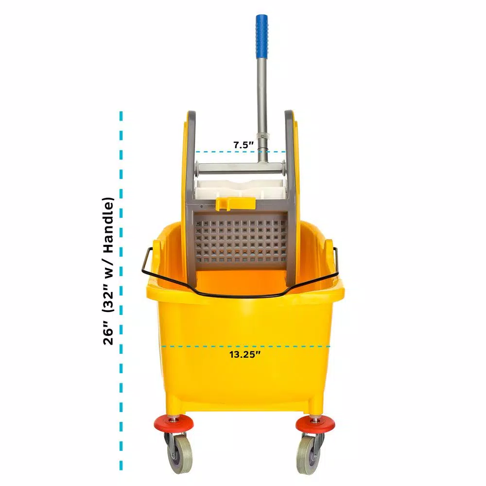 Alpine Industries 36 Qt. Mop Bucket with Down Press Wringer, Yellow