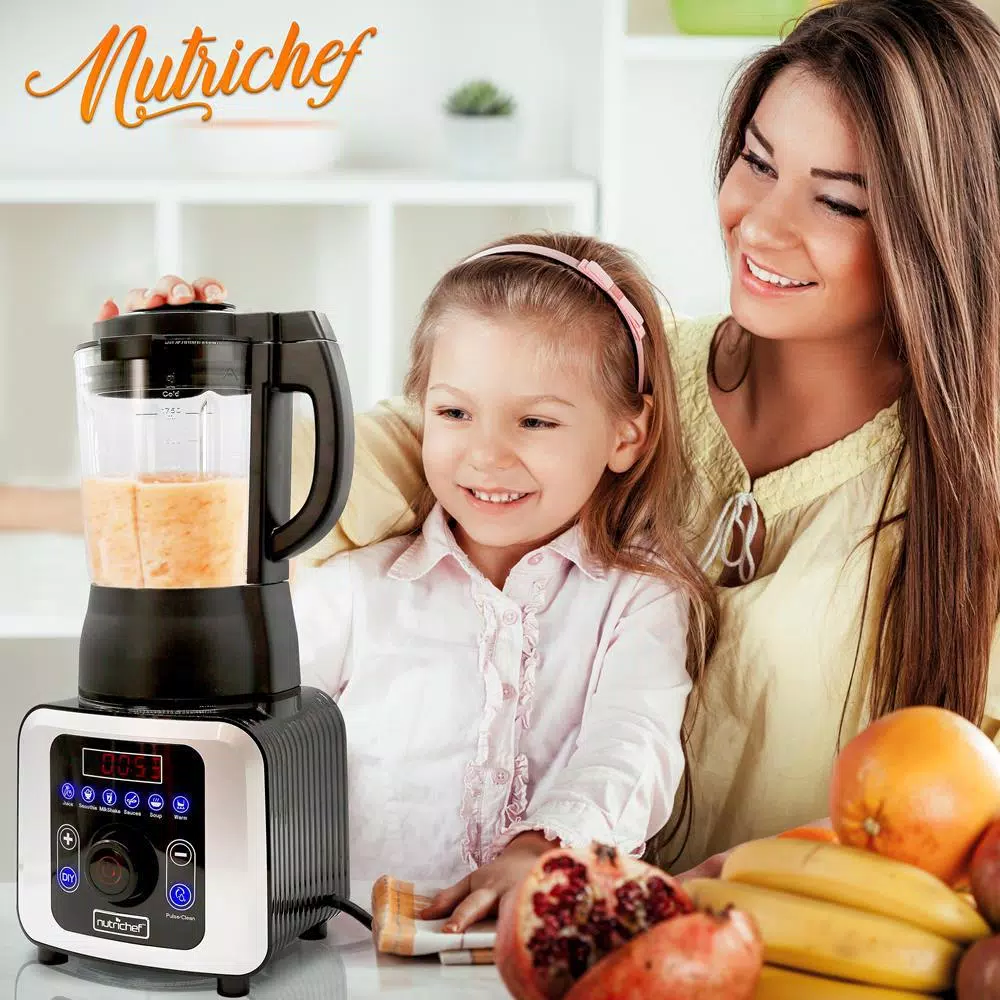 NutriChef 59 oz. 9-Speed Digital Countertop Blender with Heating Function, 1000W
