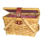 Vintiquewise Piccadilly Willow Picnic Basket with Red and White Gingham Lining and Folding Handles thumbnail 3