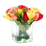Pure Garden 8 in. Multicolor Tulip Artificial Floral Arrangement in Glass Vase thumbnail 2