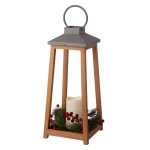 Glitzhome 19.29 in. Wooden and Metal LED Pillar Lantern with 3 Changeable Candle Rings thumbnail 2