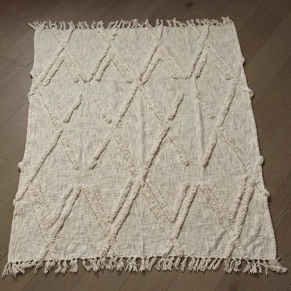 LR Resources LR Home Handmade Boho Tufted Cotton Throw Blanket with Fringe, Beige, 50 x 60 in
