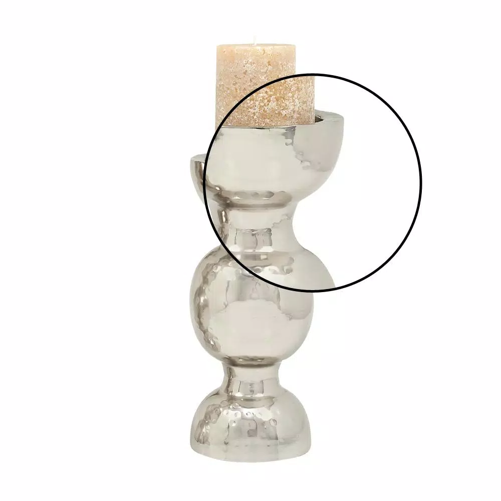 LITTON LANE 14 in. x 6 in. Classic Iron Candle Holder with Spherical Orb Accent, Polished Silver Finish