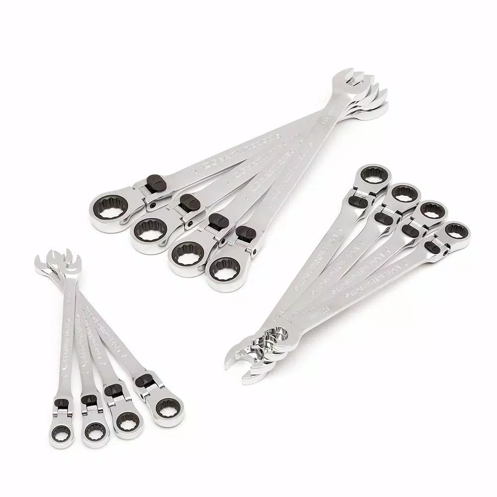 GEARWRENCH 12-Piece Metric Flex-Head Ratcheting Combination Wrench Set with Roll Pouch
