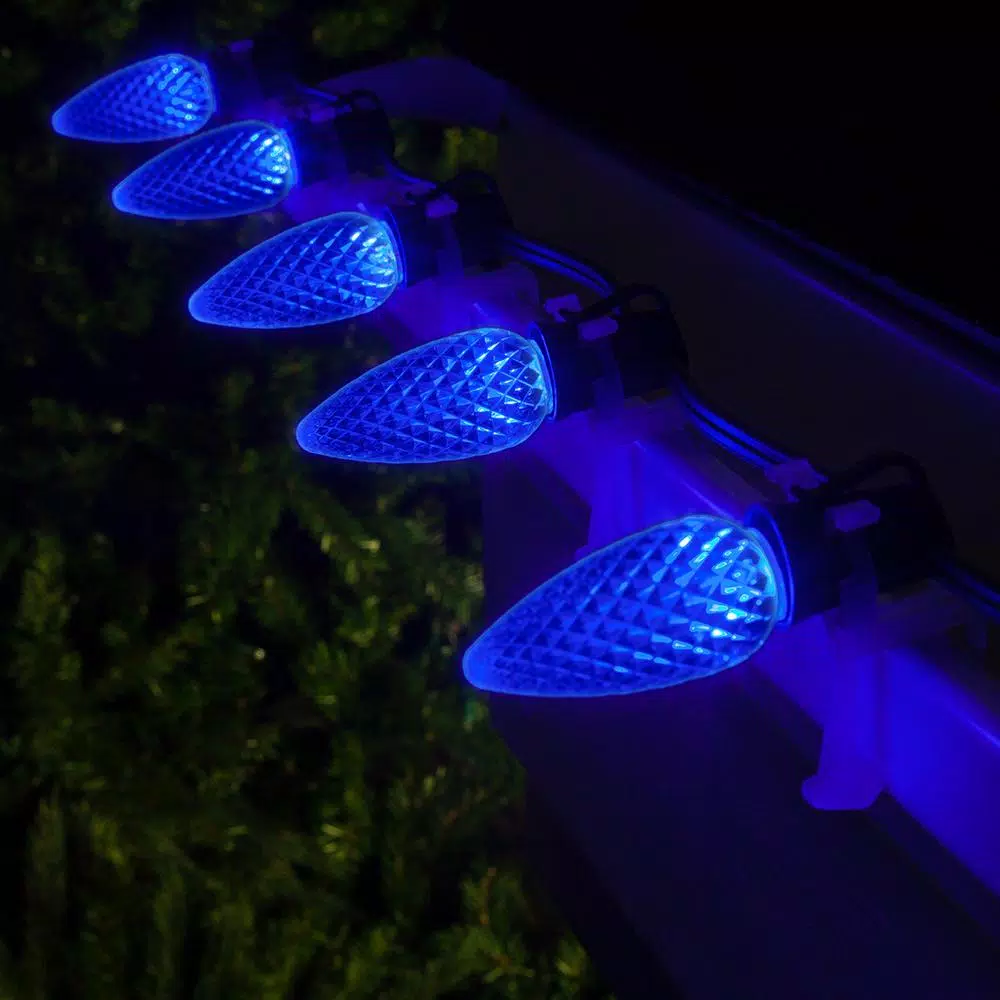 Wintergreen Lighting OptiCore C9 Blue Faceted LED Christmas Light Bulbs, 25-Pack