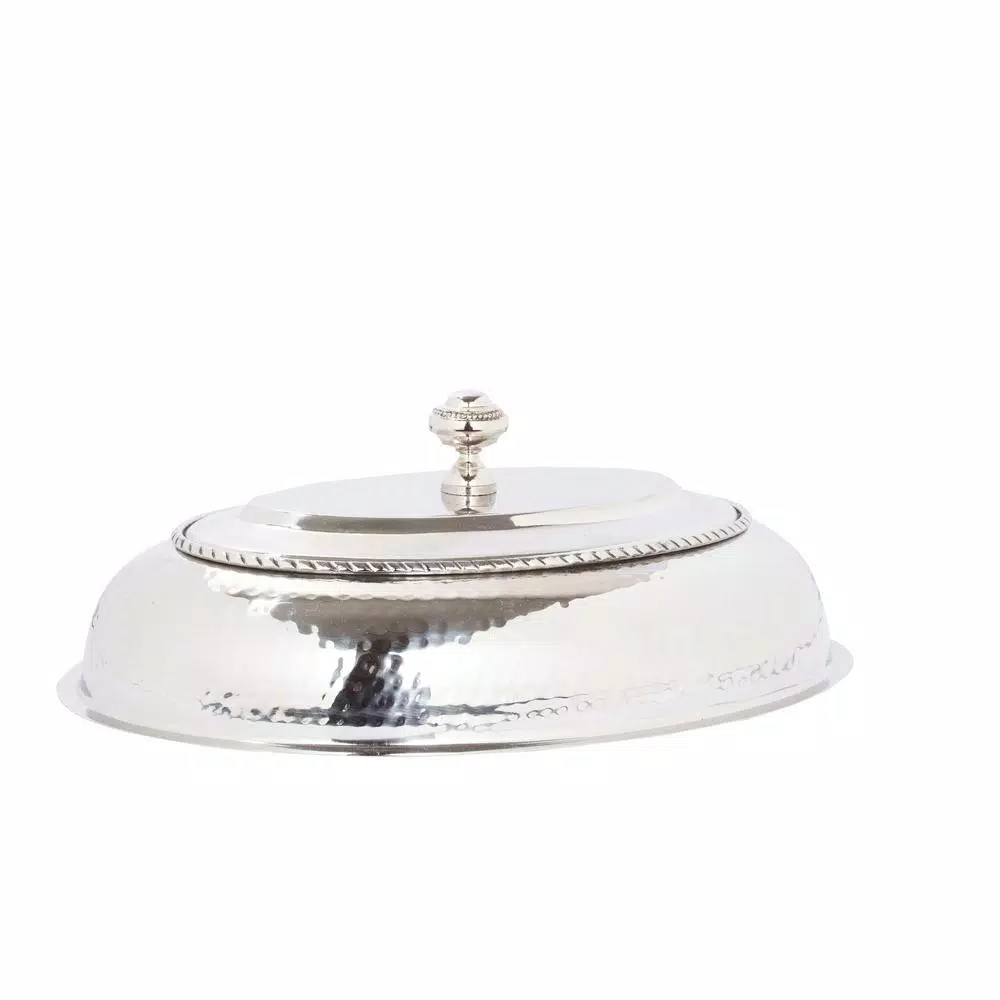 Old Dutch 6 Qt. Oval Polished Nickel over Stainless Steel Chafing Dish with Iron Stand