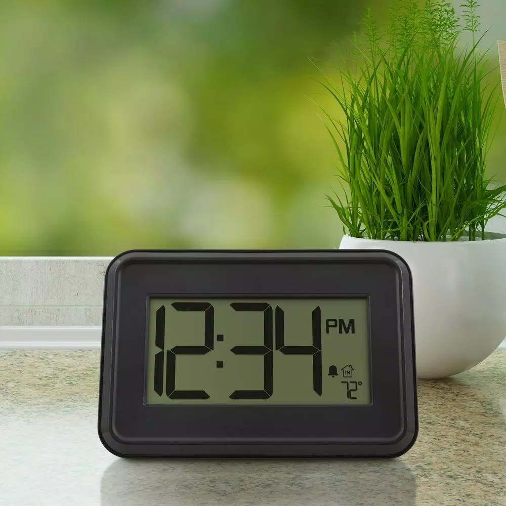 La Crosse Technology Modern Digital Wall Clock with Temperature Display, Countdown Timer, and Alarm - Black