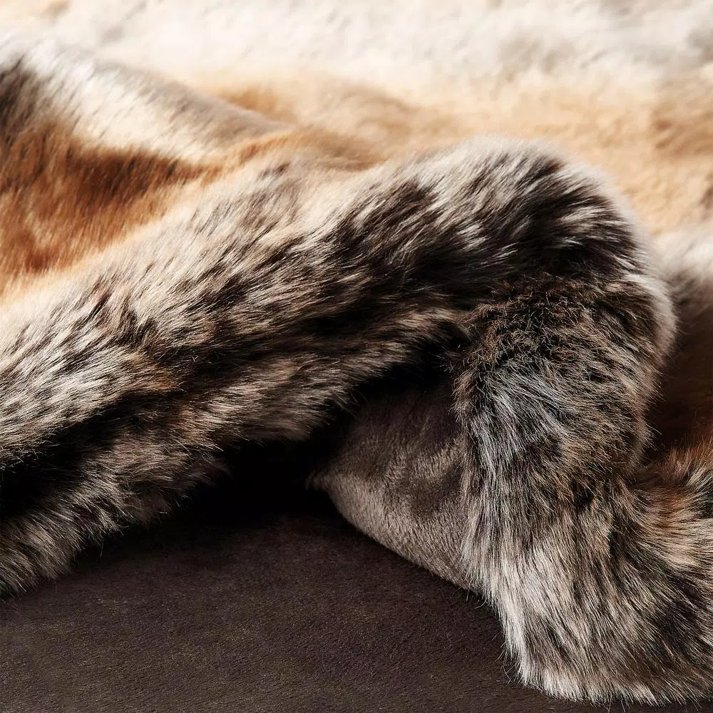 Lavish Home Oversized Amber Brown Faux Marten Sable Reversible Throw Blanket