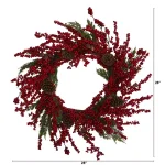 Nearly Natural 28 in. Cypress Artificial Wreath with Red Berries and Pine Cones thumbnail 2