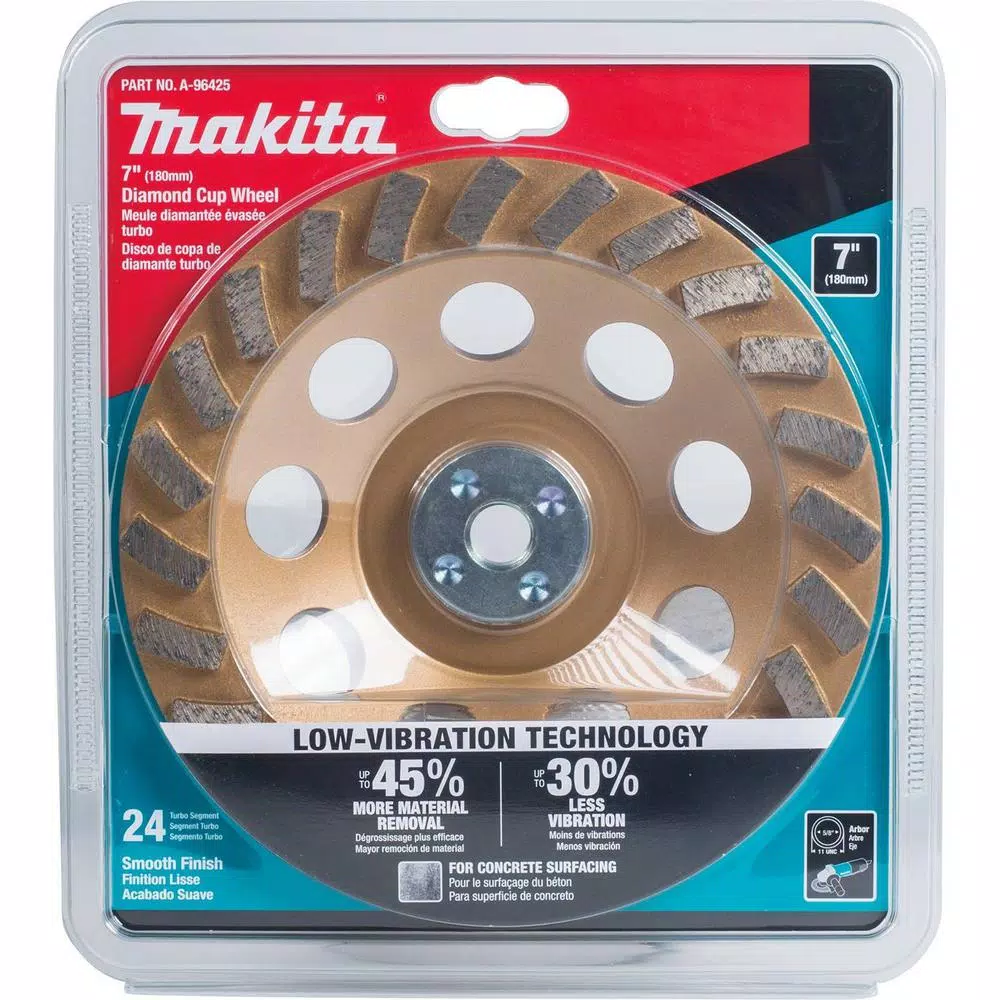 Makita 7 in. Turbo 24 Segment Diamond Cup Wheel, Anti-Vibration Design