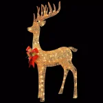 National Tree Company 48 in. Pre-lit Standing Reindeer Sculpture with 105 Clear Lights, Champagne & Red thumbnail 1