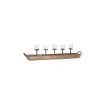 IMAX Shay 30.5 in. Mango Wood Candle Holder Tray with Iron Accents and Glass Cups thumbnail 1
