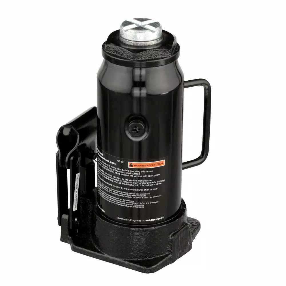 Husky 12-Ton Hydraulic Bottle Jack, 24,000 lb. Capacity, 9.5 in. to 18.4 in. Lift Range