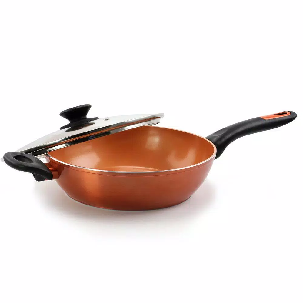Gibson Home Cuisine 3 Qt. Aluminum Ceramic Nonstick Saute Pan with Glass Lid, Copper