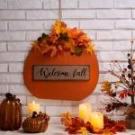 Glitzhome 20.28 in. Wooden Fall Pumpkin Decor with Floral Accents - Standing or Hanging thumbnail 8
