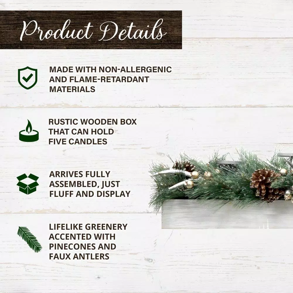 Fraser Hill Farm 10 in. Holiday Candle Holder Centerpiece with Pinecones and Antlers