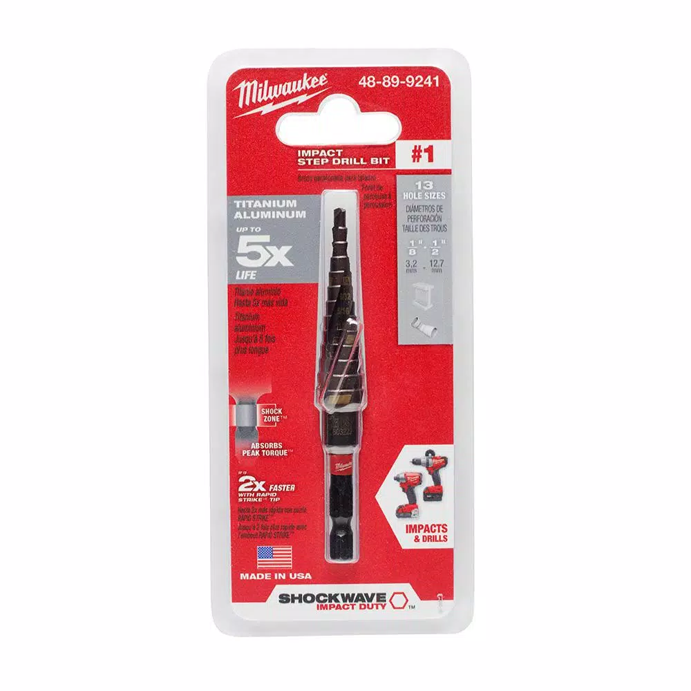 Milwaukee SHOCKWAVE Impact Duty #1 Titanium Step Bit, 1/8 in. to 1/2 in.