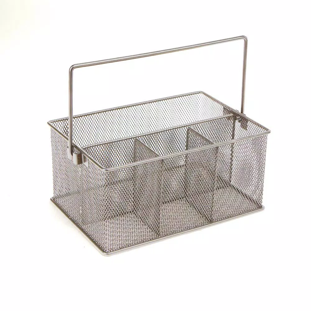 Mind Reader Silver Metal Mesh 4-Compartment Multipurpose Storage Basket and Utensil Holder