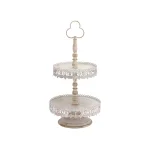 LITTON LANE 24 in. 2-Tiered Round Iron Tray Stand with Floral Bunting Overhang, Whitewashed & Rust Brown thumbnail 2