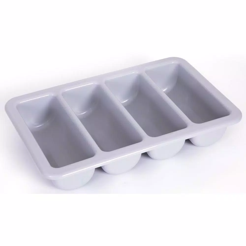 Basicwise Gray Plastic 4-Compartment Commercial Cutlery Holder, Drawer Organizer (Set of 10)