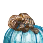 Glitzhome Set of 3 Blue Hand-Blown Glass Pumpkins - Decorative Tabletop Autumn Ornament thumbnail 3