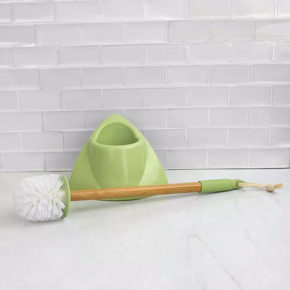 Home Basics Bliss Collection 18.25 in. Bamboo Toilet Brush and Holder Set with Nylon Bristles