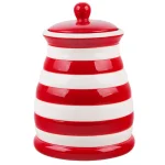 HOME ESSENTIALS AND BEYOND 95 oz. Red and White Striped Ceramic Kitchen Canister with Airtight Lid thumbnail 1