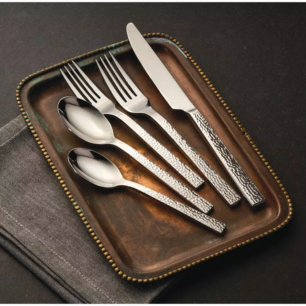 Oneida Chef's Table Hammered 18/0 Stainless Steel European Dinner Forks, Set of 12