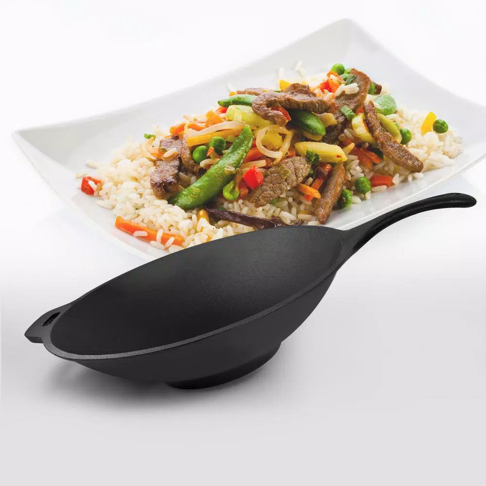 ExcelSteel Excel Steel 12 in. Cast Iron Wok, Black, Induction Compatible