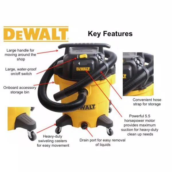 DEWALT 12 Gal. Poly Wet/Dry Vacuum, 5.5 Peak HP, 120 V