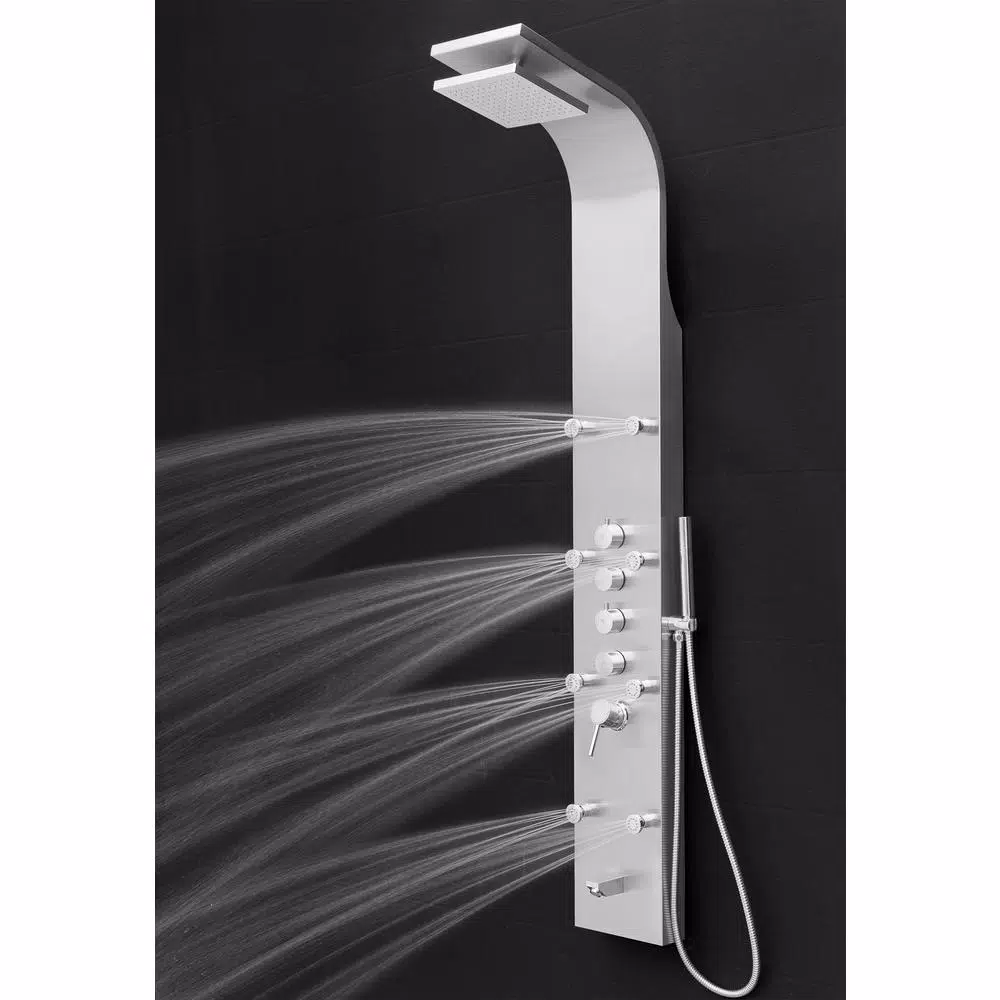 AKDY 65 in. Stainless Steel 8-Jet Shower Panel System with Rainfall Head, Handshower & Tub Spout