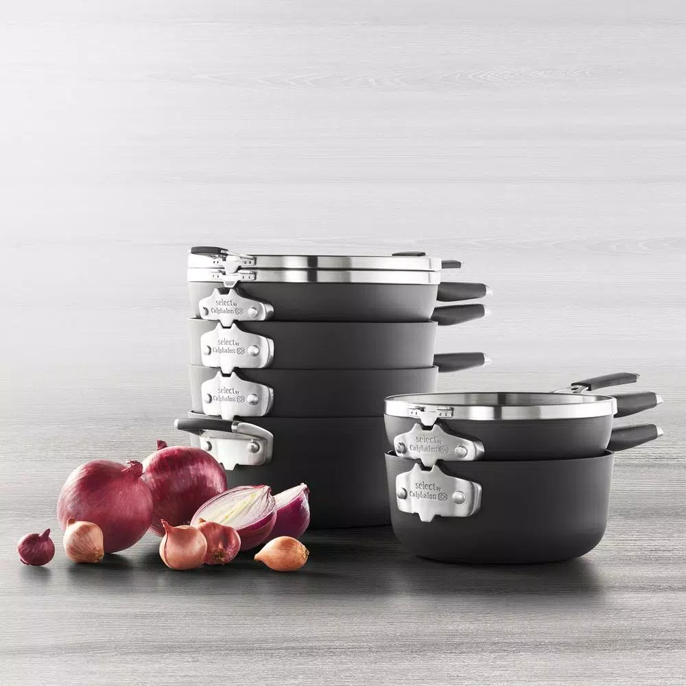 Calphalon Select by Calphalon 9-Piece Hard-Anodized Nonstick Cookware Set, Space-Saving Nesting Design, Black