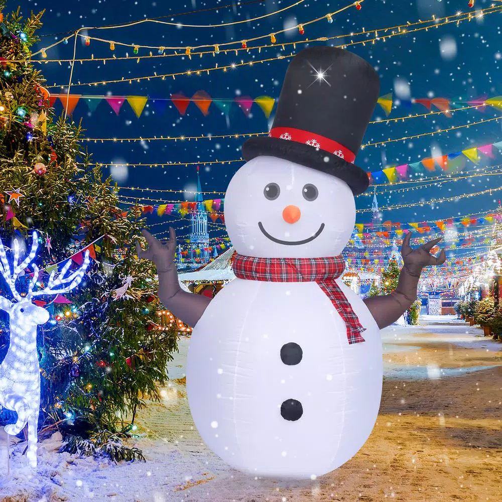 JOYDECOR 8 ft. Pre-Lit Rotating LED Snowman Christmas Inflatable with Branch Hands