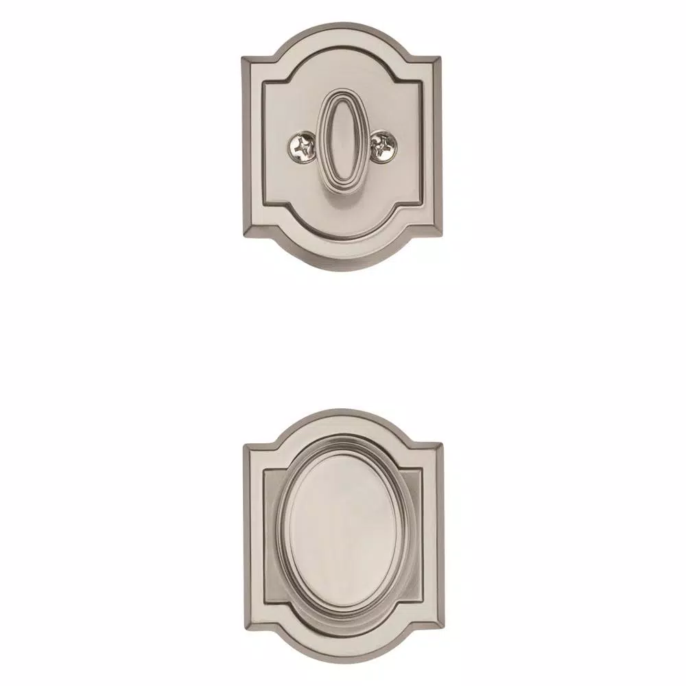 Baldwin Prestige Wesley Single Cylinder Satin Nickel Handleset with Arch Rose Carnaby Knob and SmartKey Security