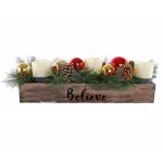 Flora Bunda 23 in. Wood Believe Ledge Candle Holder with Pinecones and Berries thumbnail 1
