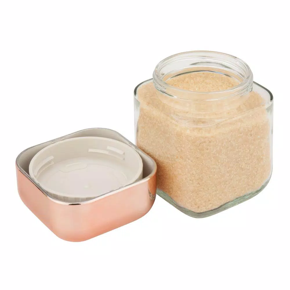 Honey-Can-Do 3-Piece Square Glass Canister Set with Rose Gold Twist Lids