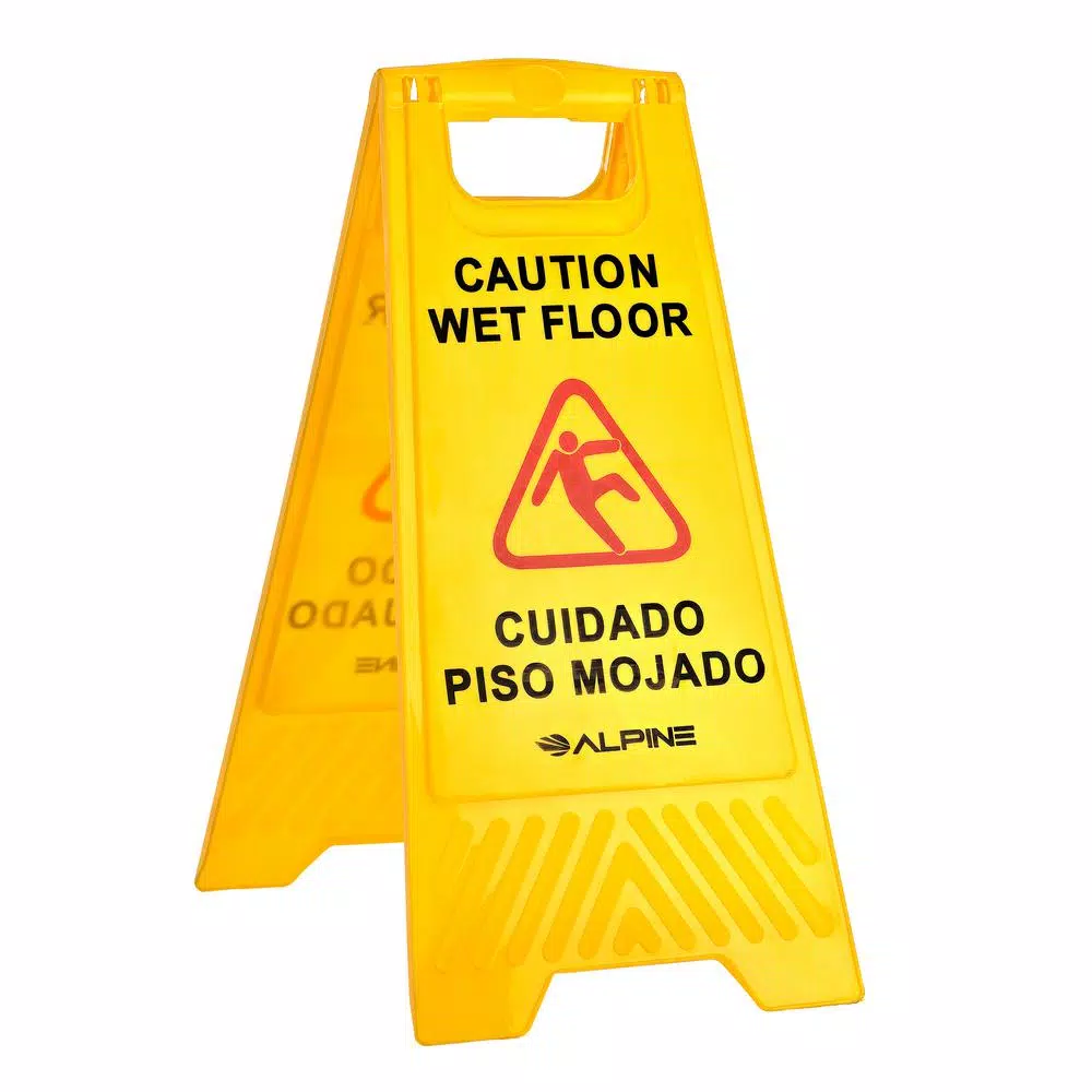 Alpine Industries 24 in. Yellow Bilingual Wet Floor Sign, 2-Sided A-Frame, 3-Pack