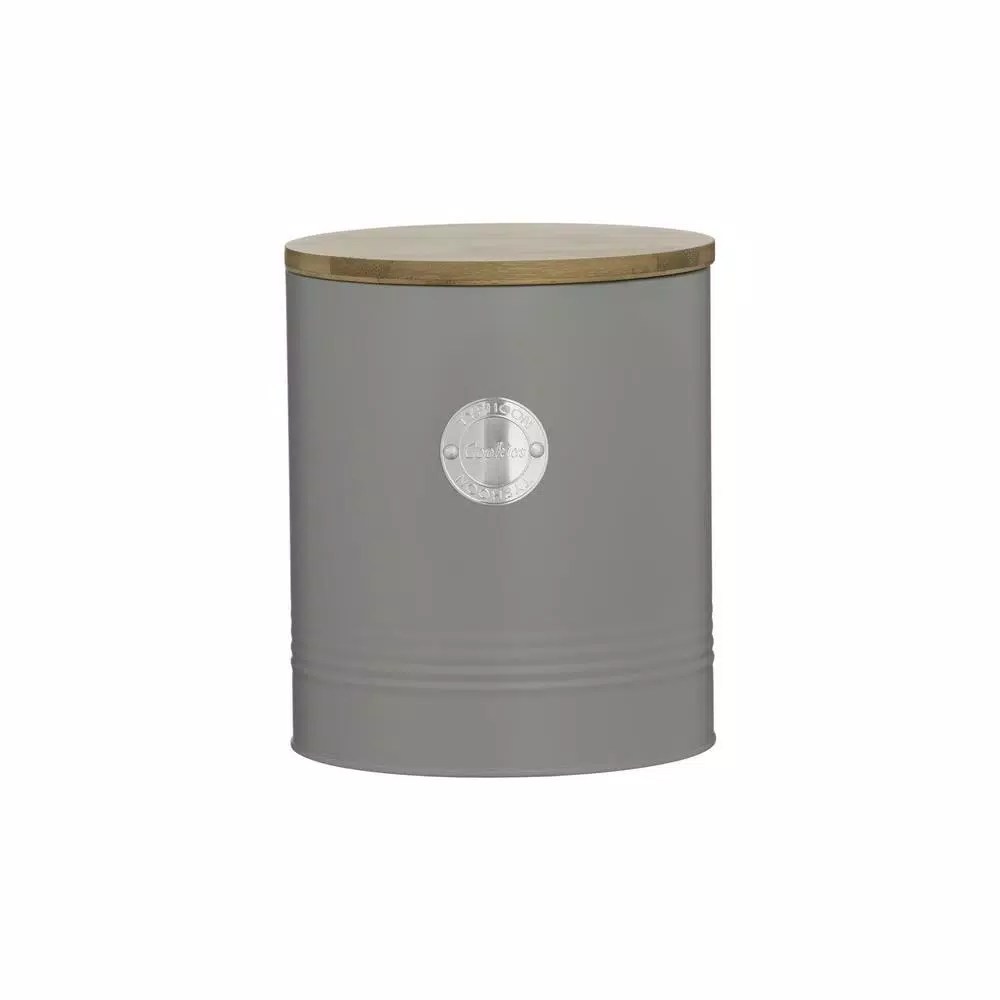 Typhoon Living Gray Cookie Tin with Sustainable Bamboo Lid - 114 oz Carbon Steel Cookie Jar