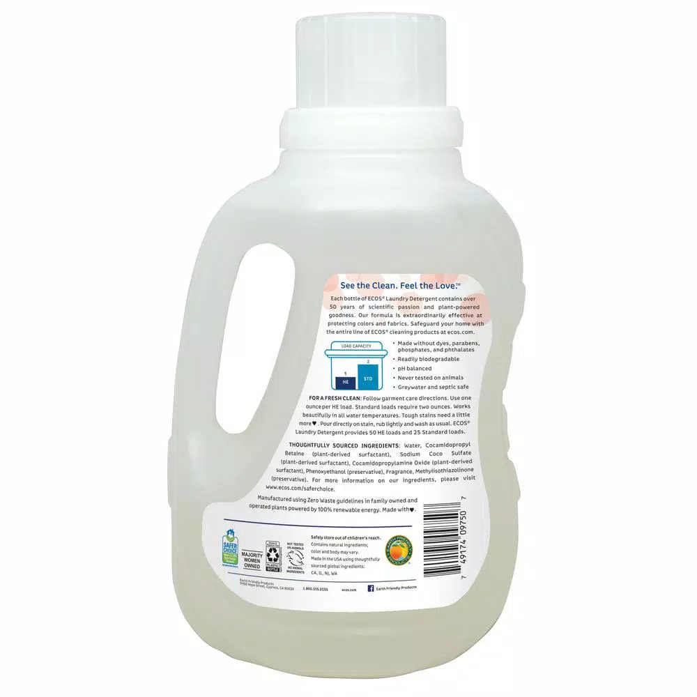 ECOS 2X Ultra Concentrated Liquid Laundry Detergent, Magnolia and Lily, 50 oz.