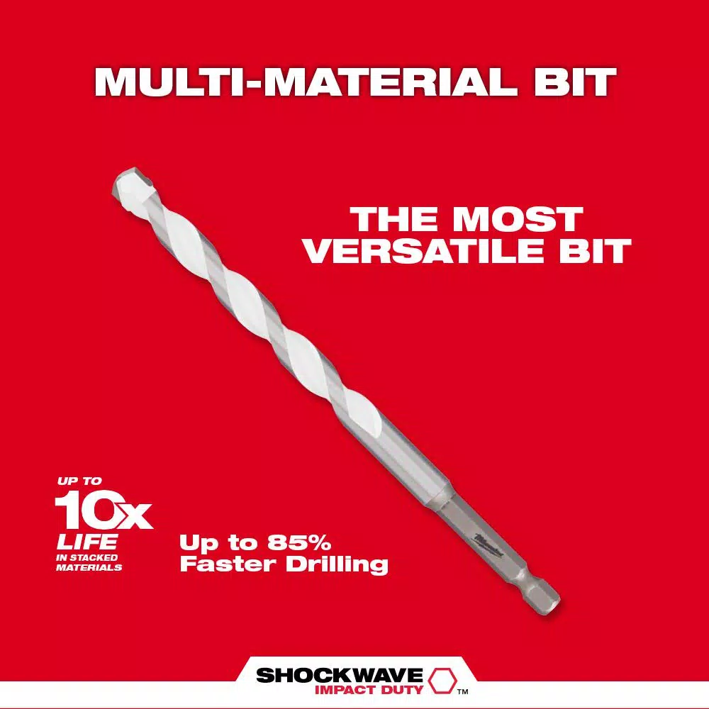Milwaukee SHOCKWAVE 1/4 in. Carbide Multi-Material Drill Bit, 6 in. Length