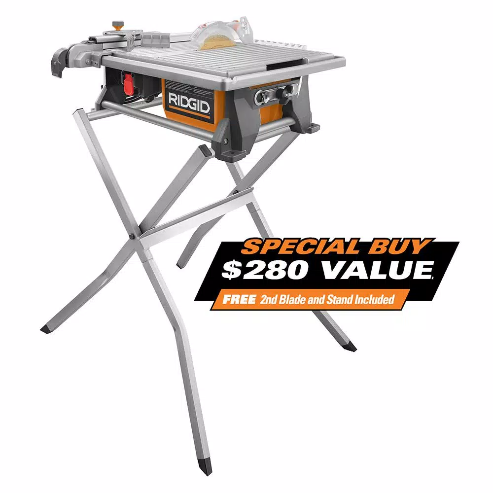 RIDGID 7 in. Table Top Wet Tile Saw, 6.5 Amp, with Bonus Stand and Diamond Blade