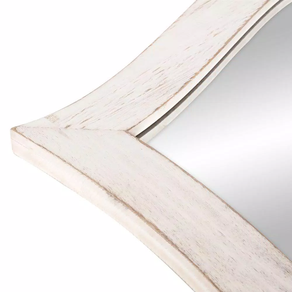 Pinnacle White Scallop Framed Wall Mirror - Distressed Whitewash Solid Wood - 36.75 in. W x 24.25 in. H